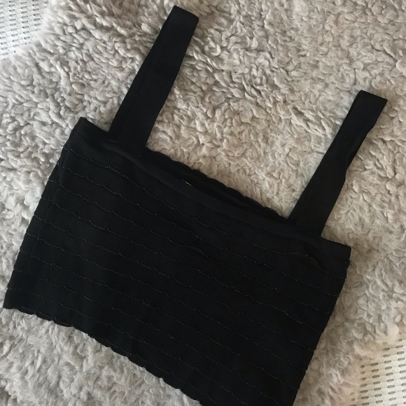 🚨SOLD🚨 NWOT Zara Black Shimmery Crop Top - Picture 1 of 4